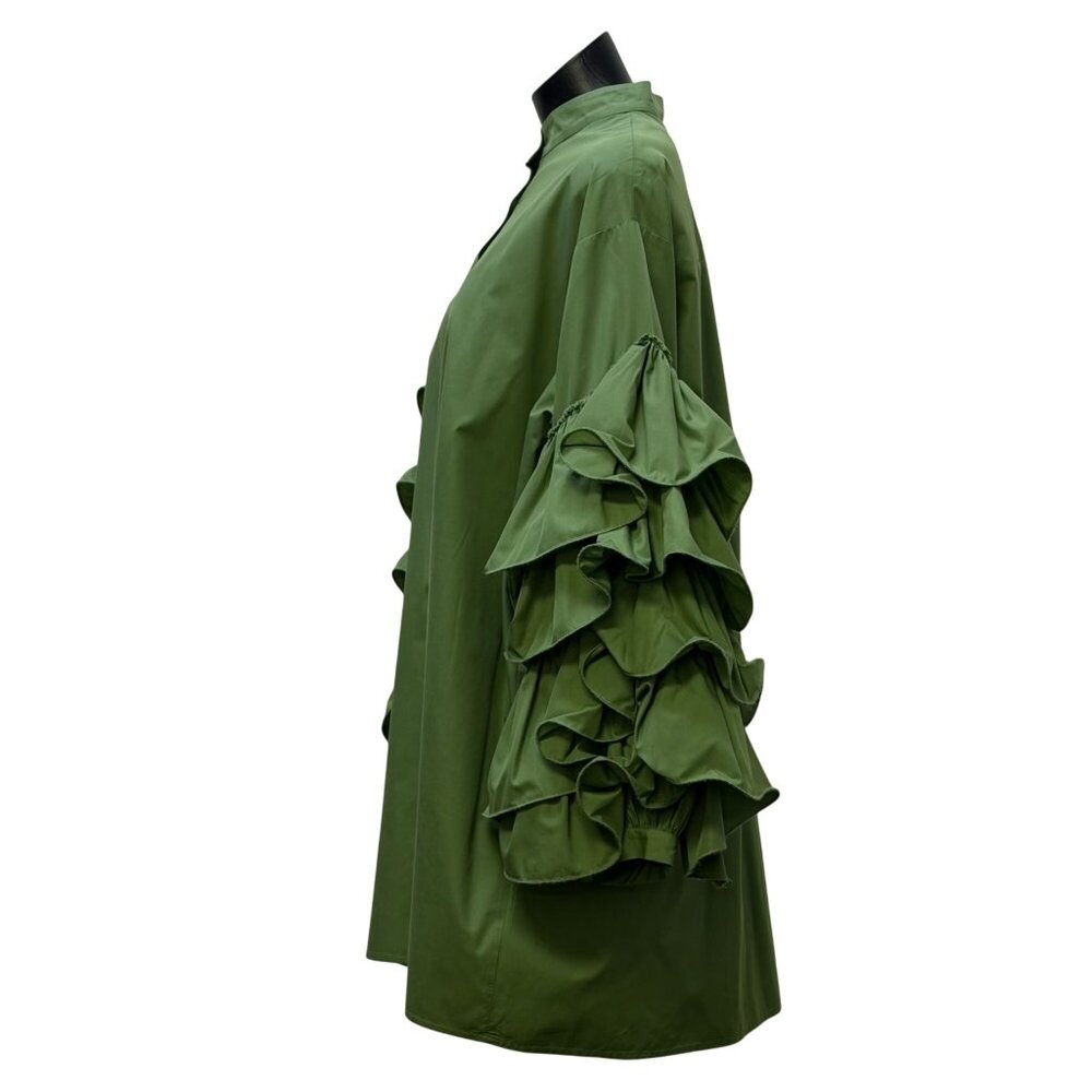 Beulah Style Ruffled Tunic Blouse Collar Green Button-Up M/L - Picture 4 of 7